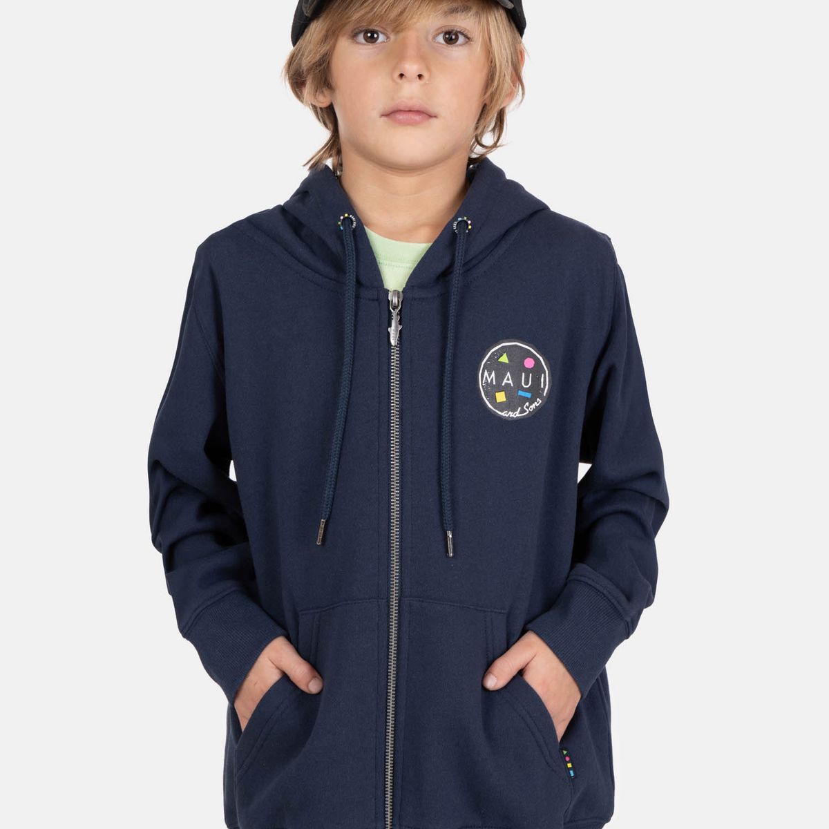 MAUI AND SONS - Poleron FZ Makoa Azul Infantil Maui And Sons