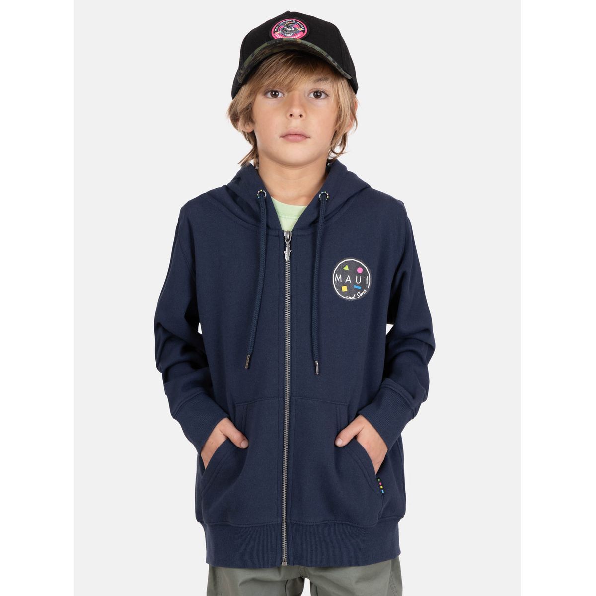 MAUI AND SONS - Poleron FZ Makoa Azul Infantil Maui And Sons