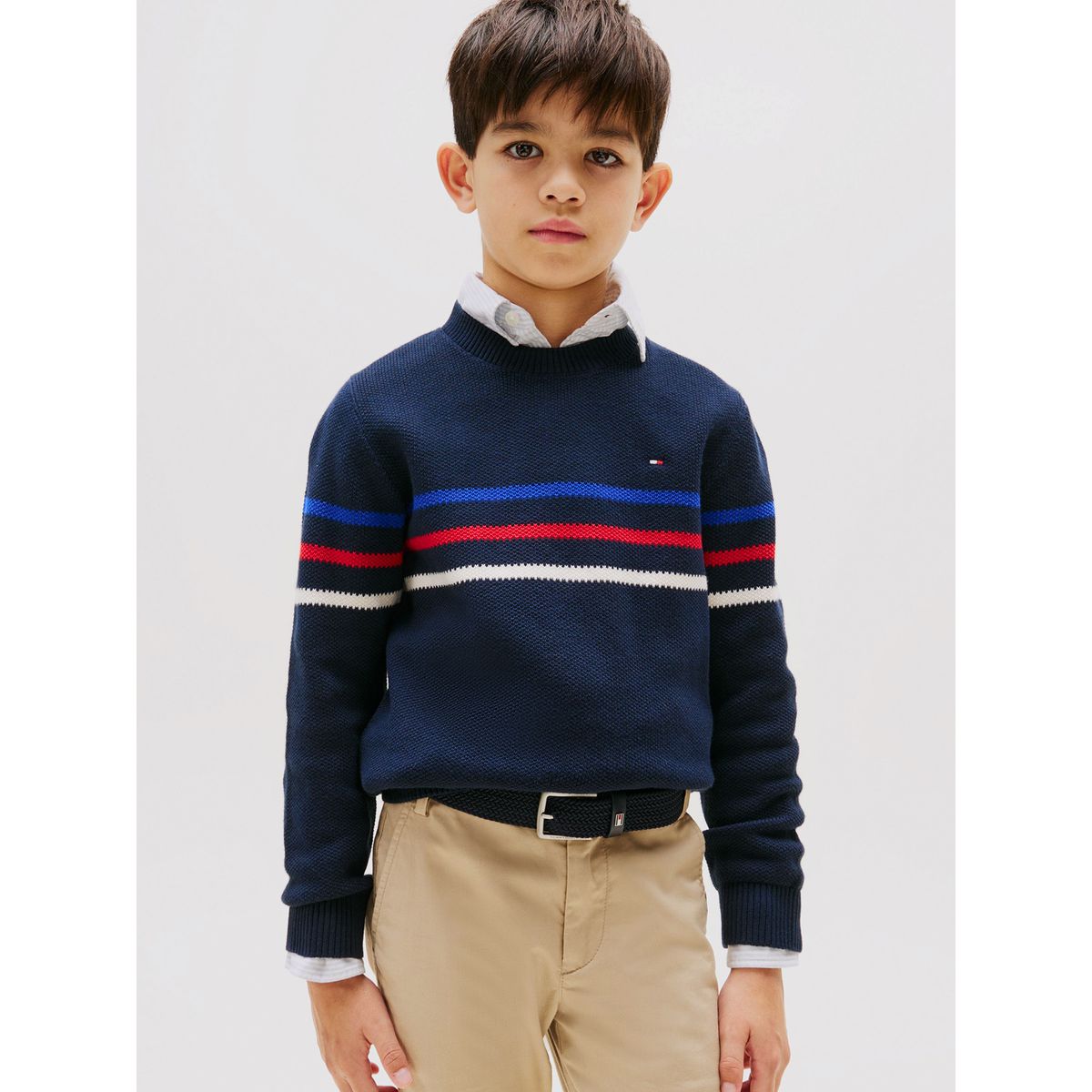 TOMMY HILFIGER - Sweater De Rayas Texturizadas Azul Tommy Hilfiger