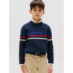TOMMY HILFIGER - Sweater De Rayas Texturizadas Azul