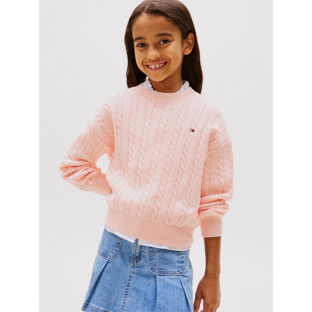 TOMMY HILFIGER - Sweater De Punto Trenzado Con Corte Amplio Rosado Tommy Hilfiger