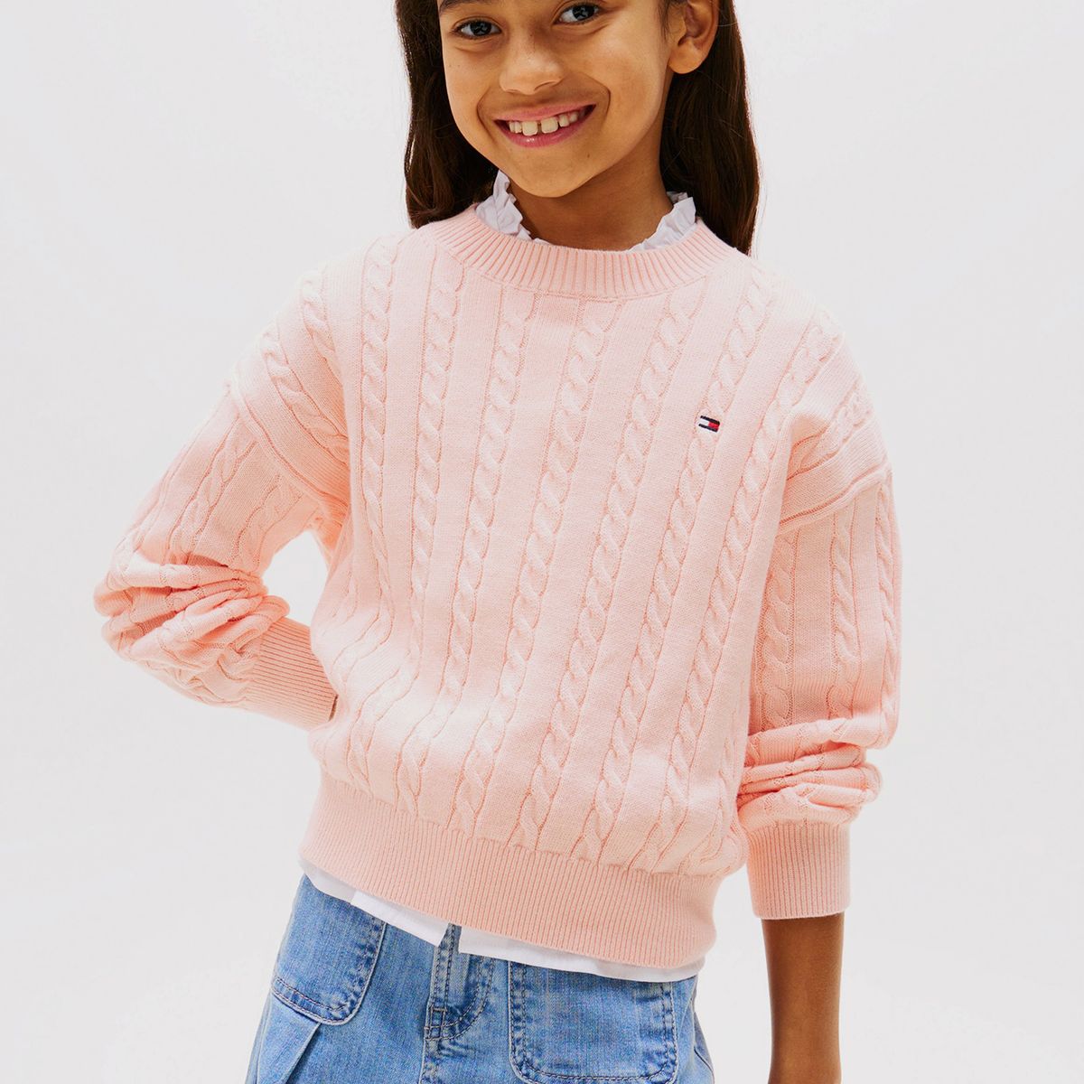 TOMMY HILFIGER - Sweater De Punto Trenzado Con Corte Amplio Rosado Tommy Hilfiger