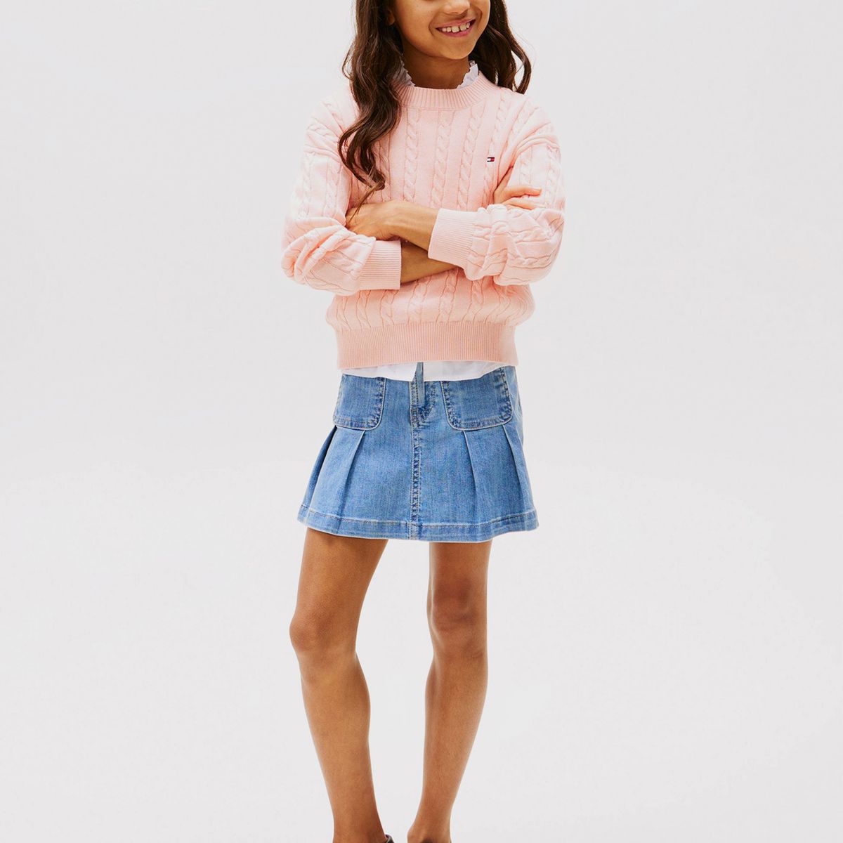 TOMMY HILFIGER - Sweater De Punto Trenzado Con Corte Amplio Rosado Tommy Hilfiger