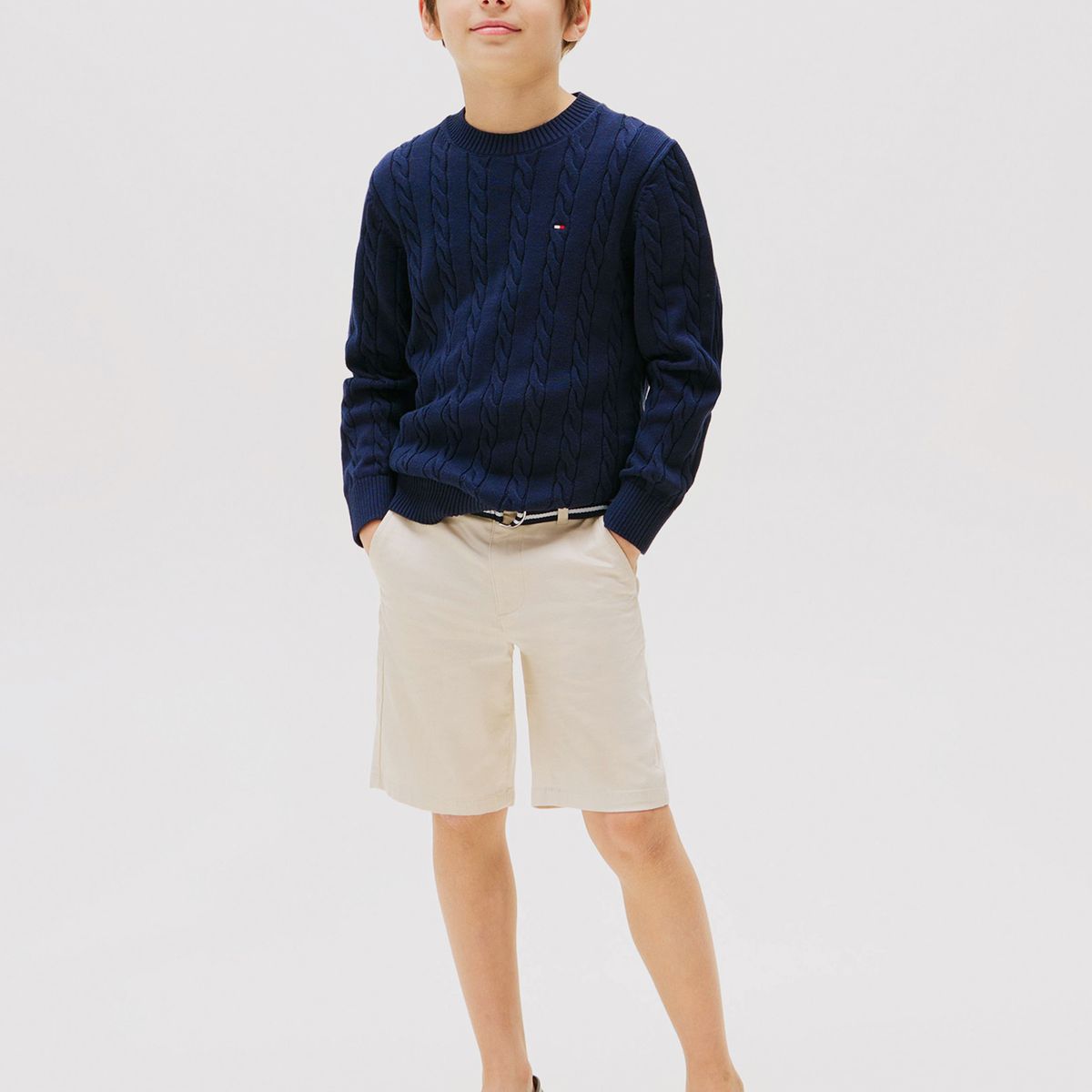 TOMMY HILFIGER - Sweater De Punto Trenzado Con Cuello Redondo Azul Tommy Hilfiger