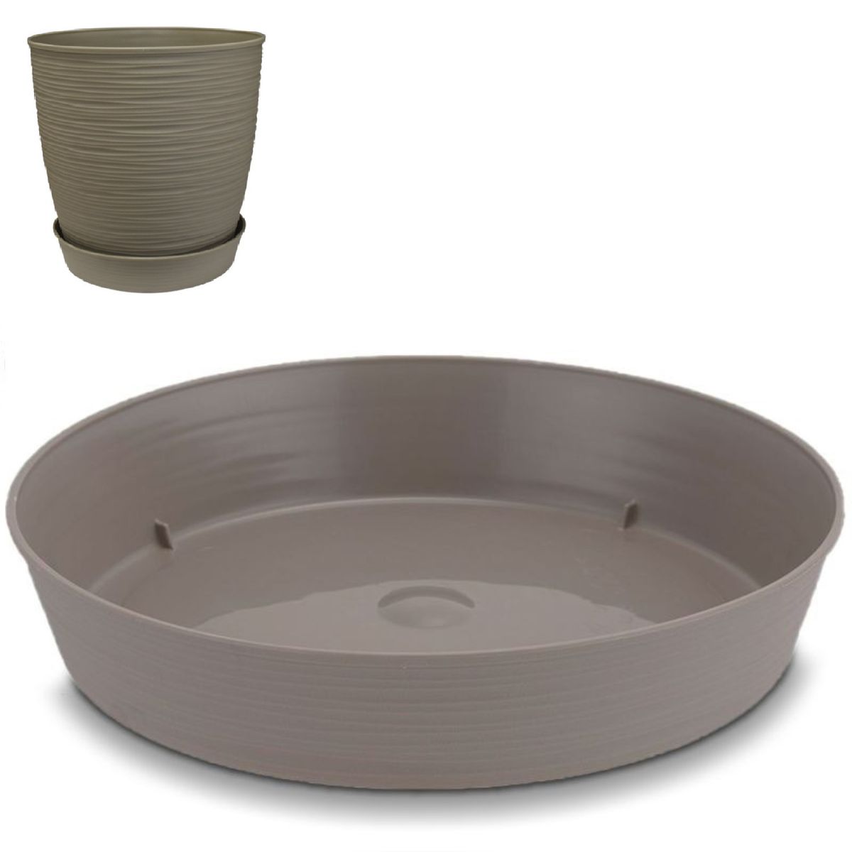 REYPLAST - PACK X4 PLATO MACETA ESTILO PIEDRA 25×23 CM TAUPE  GRIS  REYPLAST