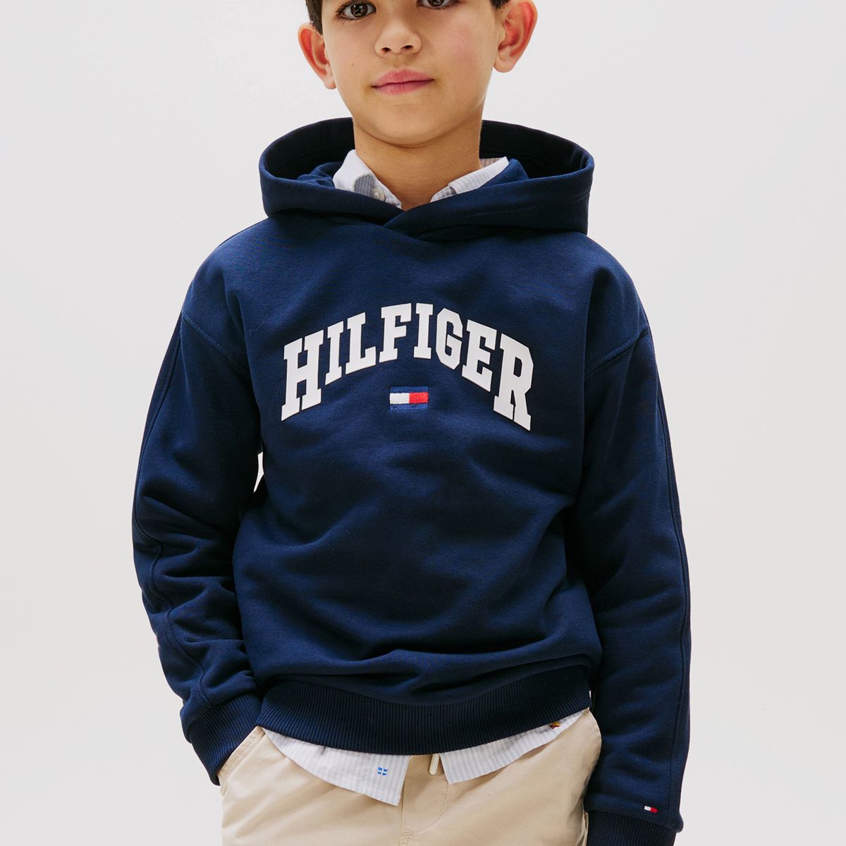 TOMMY HILFIGER - Polerón Con Gorro Y Logo De Estilo Universitario Azul Tommy Hilfiger