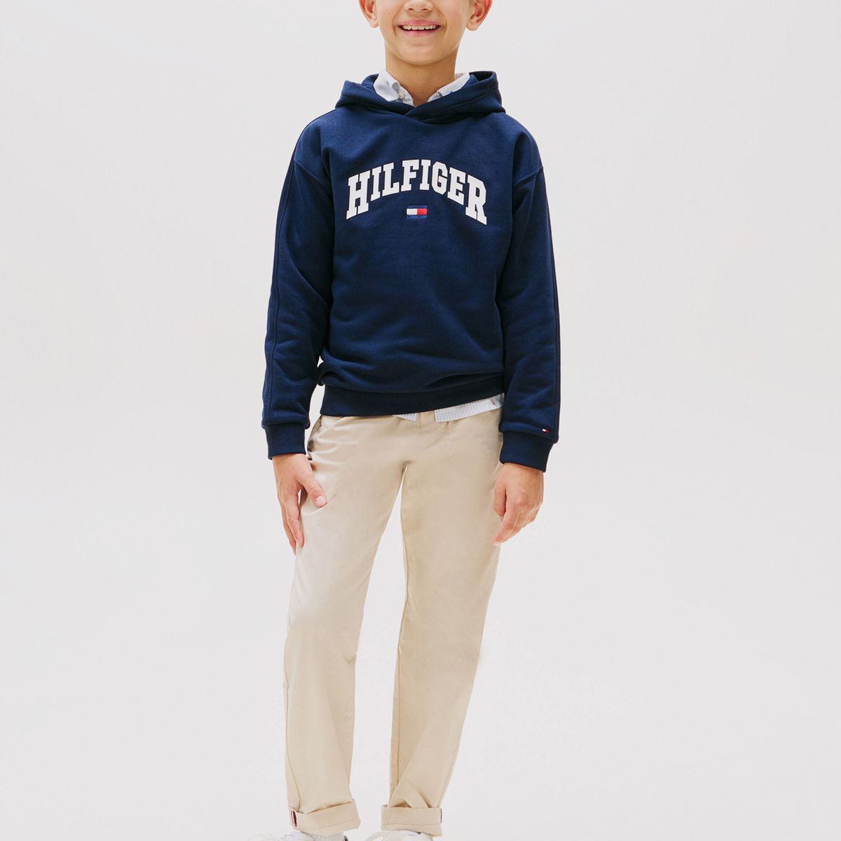 TOMMY HILFIGER - Polerón Con Gorro Y Logo De Estilo Universitario Azul Tommy Hilfiger