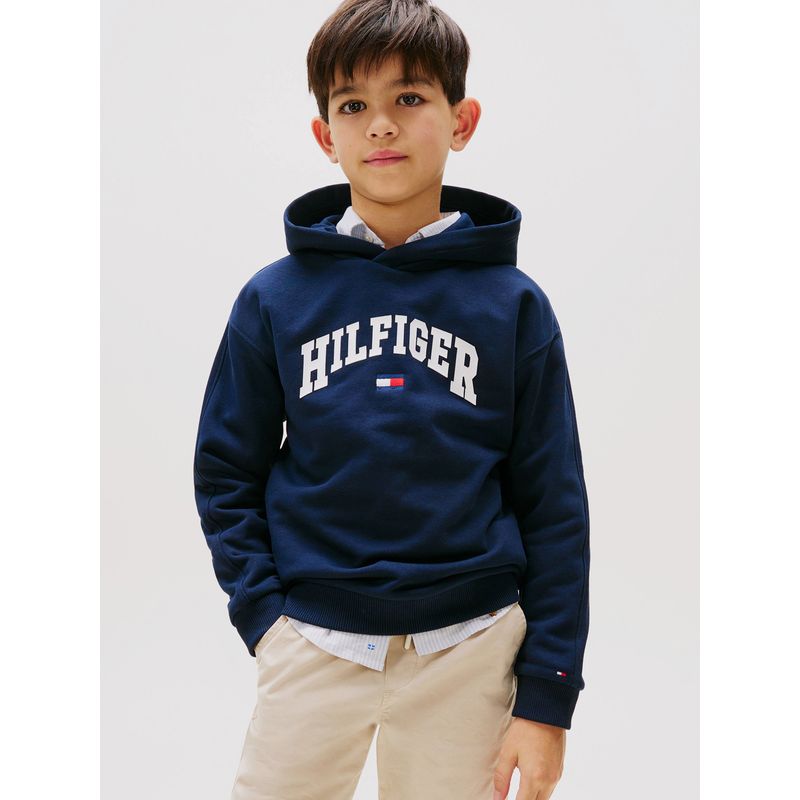 TOMMY HILFIGER - Polerón Con Gorro Y Logo De Estilo Universitario Azul Tommy Hilfiger
