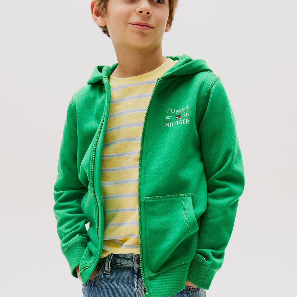 TOMMY HILFIGER - Polerón Con Gorro Y Cremallera Verde Tommy Hilfiger