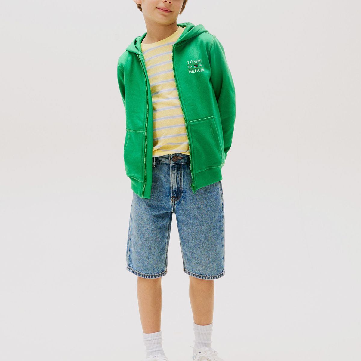 TOMMY HILFIGER - Polerón Con Gorro Y Cremallera Verde Tommy Hilfiger