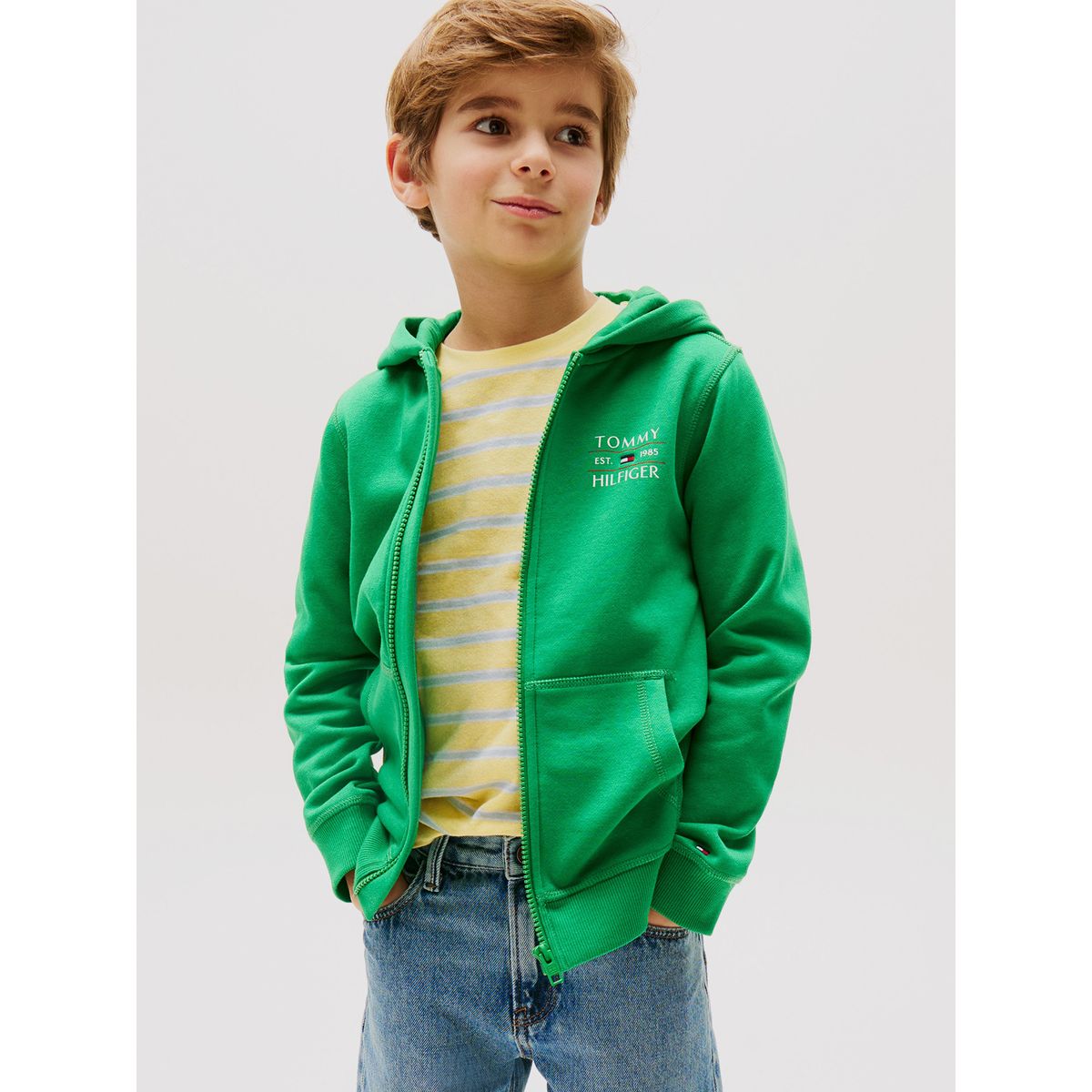 TOMMY HILFIGER - Polerón Con Gorro Y Cremallera Verde Tommy Hilfiger