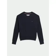 TOMMY HILFIGER - Sweater De Punto Trenzado Con Corte Amplio Azul