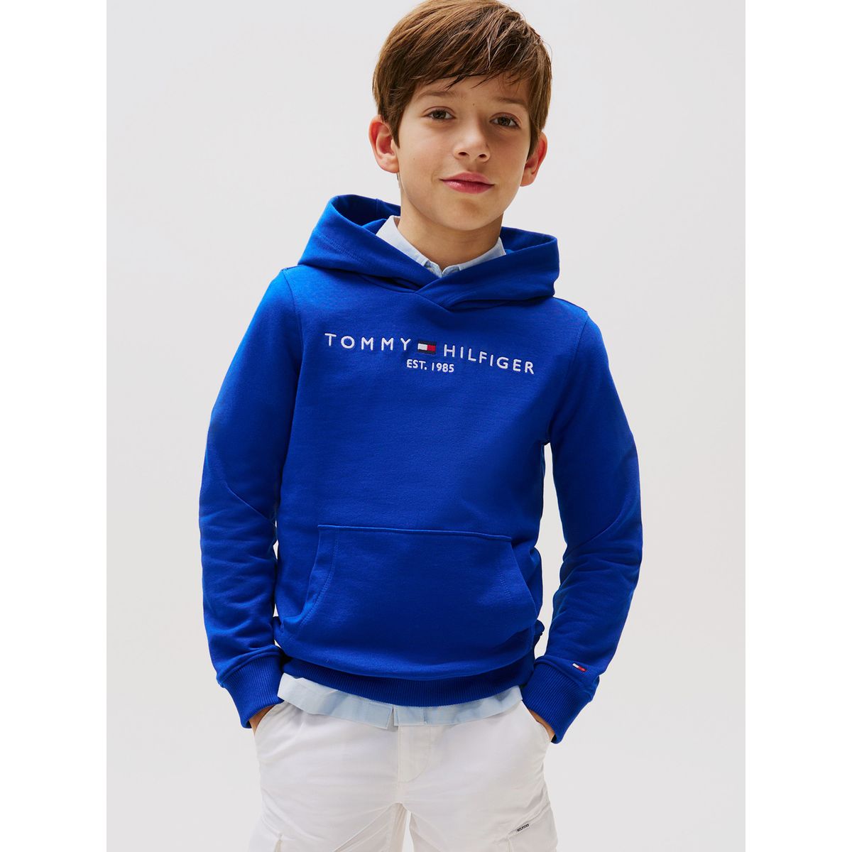 TOMMY HILFIGER - Polerón Con Gorro Y Logo Bordado Essential Azul Tommy Hilfiger