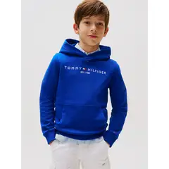 TOMMY HILFIGER - Polerón Con Gorro Y Logo Bordado Essential Azul