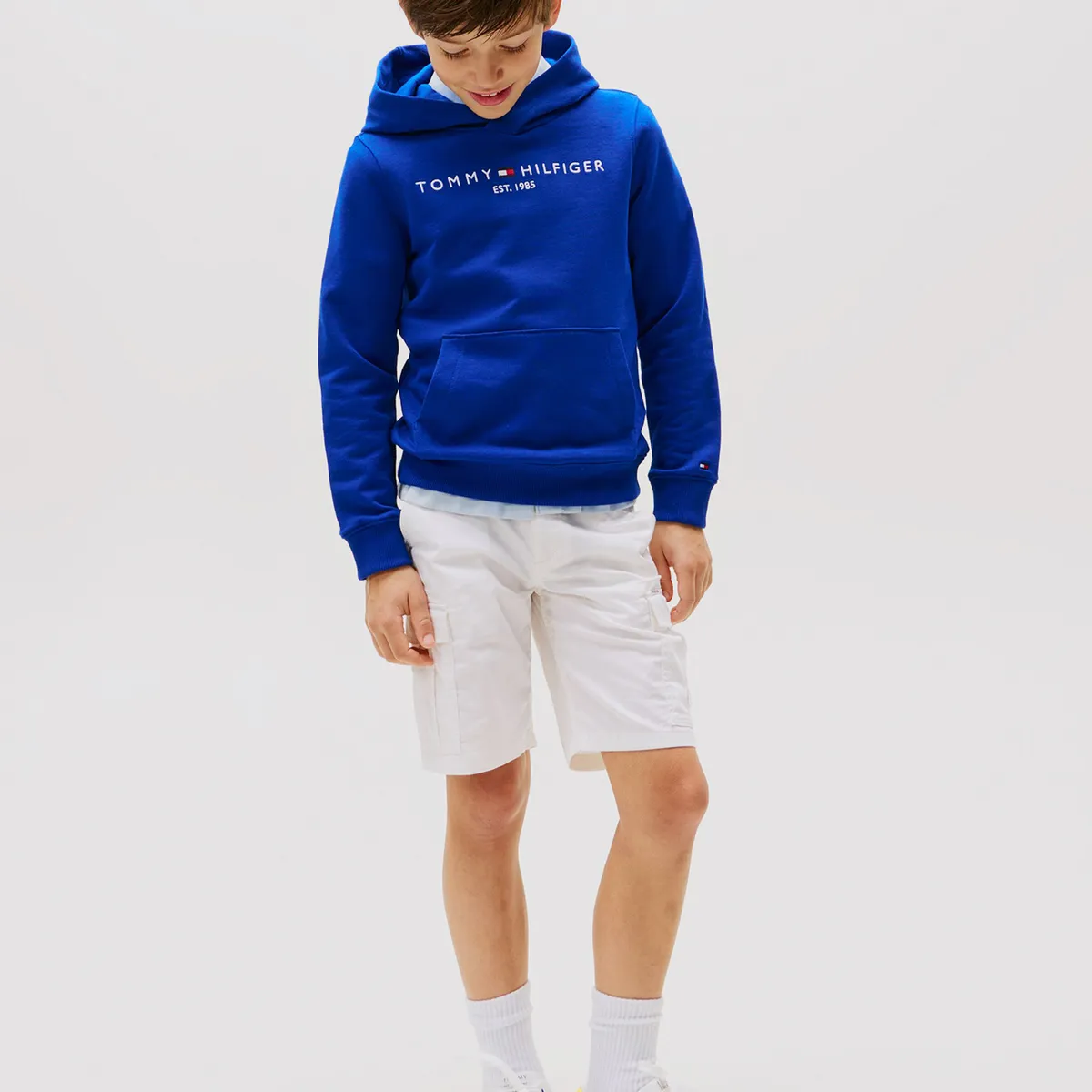 TOMMY HILFIGER - Polerón Con Gorro Y Logo Bordado Essential Azul Tommy Hilfiger