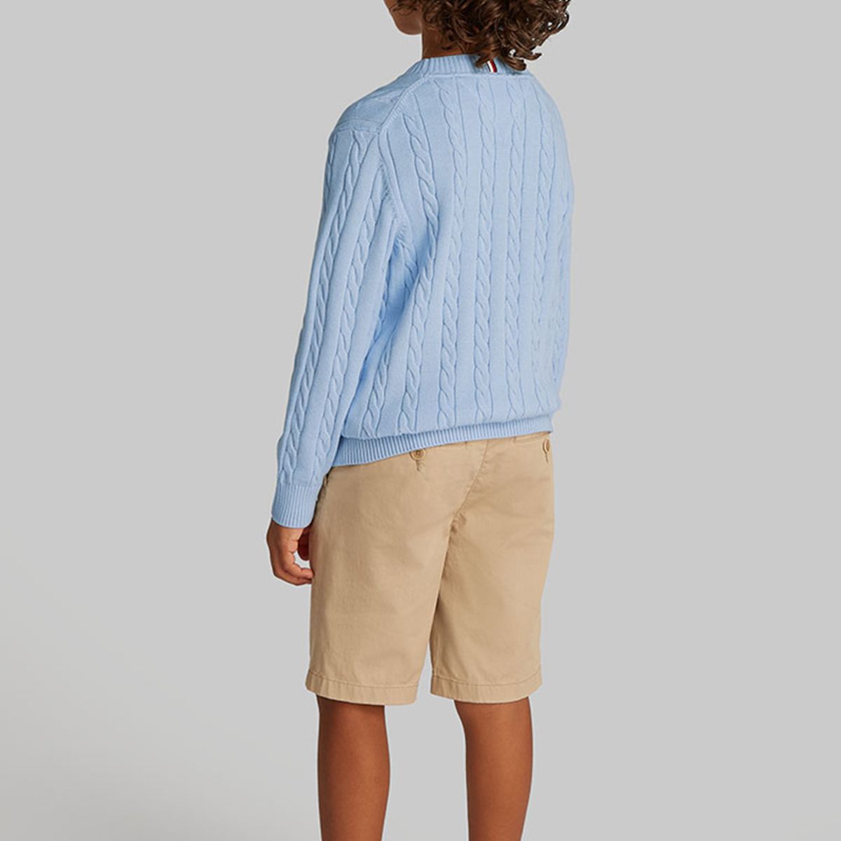 TOMMY HILFIGER - Sweater De Punto Trenzado Con Cuello Redondo Celeste Tommy Hilfiger
