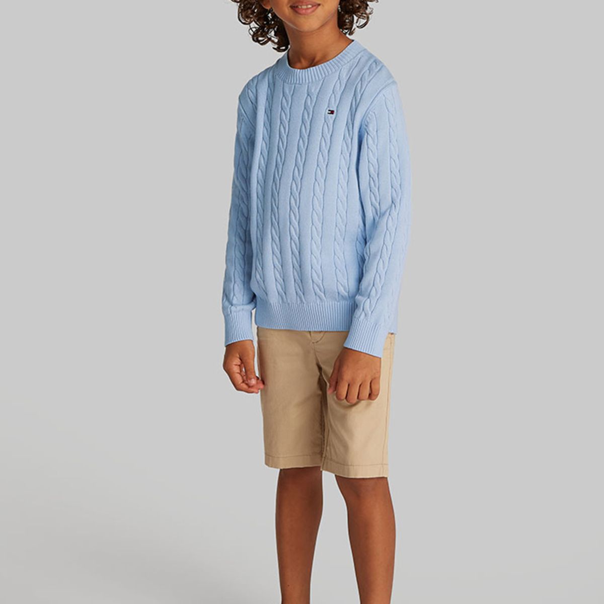 TOMMY HILFIGER - Sweater De Punto Trenzado Con Cuello Redondo Celeste Tommy Hilfiger