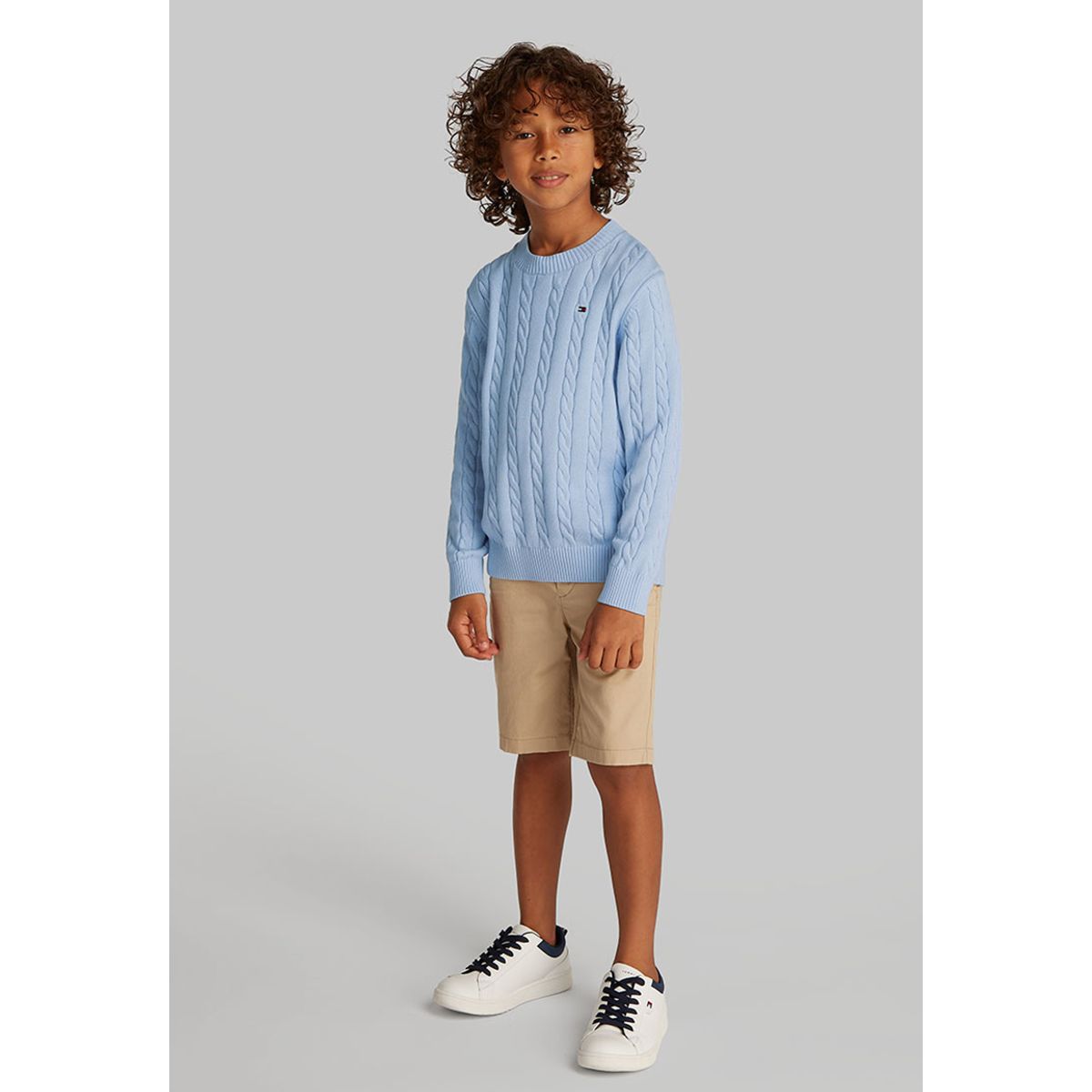 TOMMY HILFIGER - Sweater De Punto Trenzado Con Cuello Redondo Celeste Tommy Hilfiger