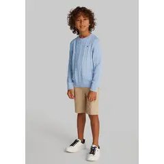 TOMMY HILFIGER - Sweater De Punto Trenzado Con Cuello Redondo Celeste