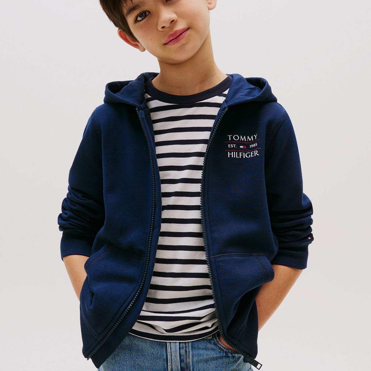 TOMMY HILFIGER - Polerón Con Gorro Y Cremallera Azul Tommy Hilfiger