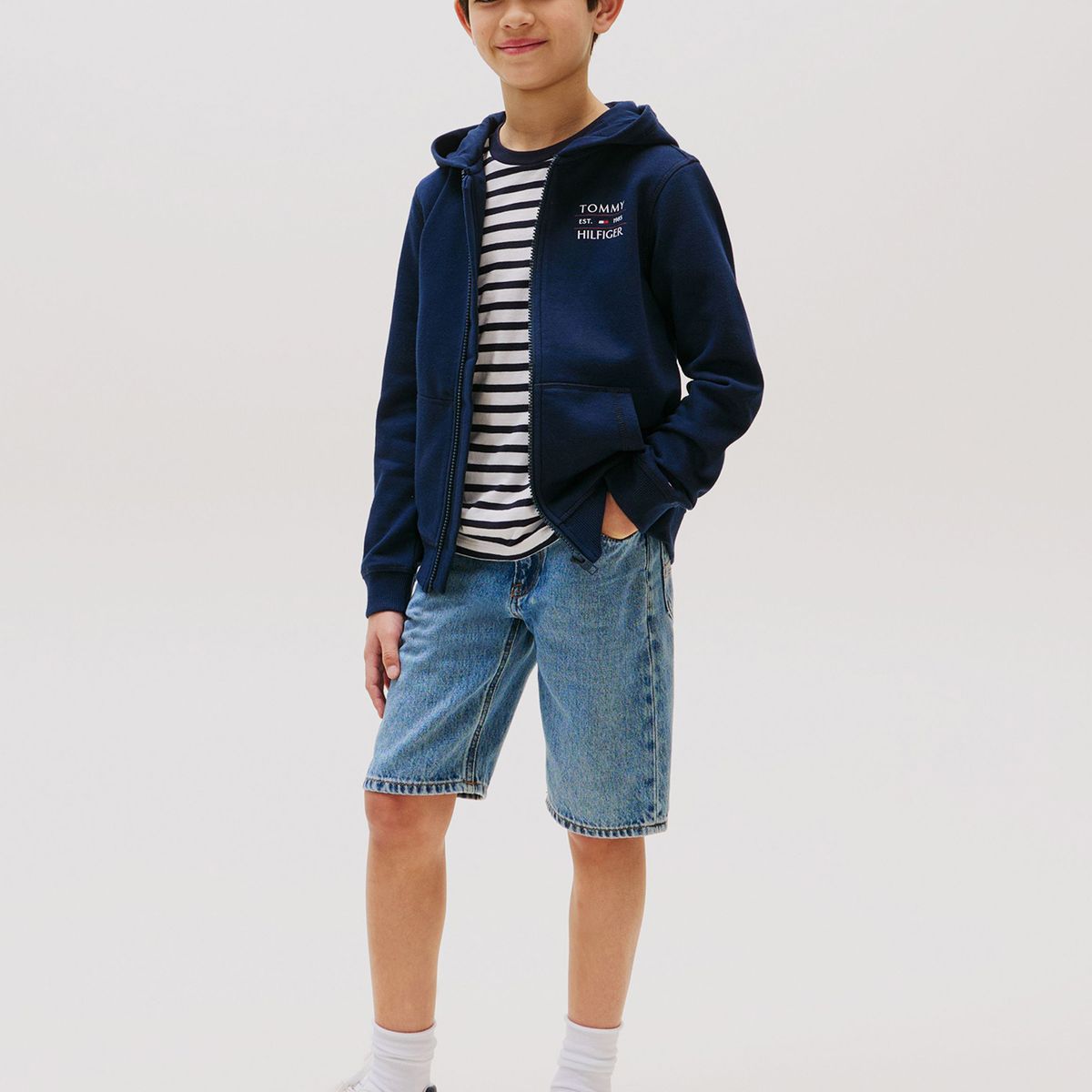 TOMMY HILFIGER - Polerón Con Gorro Y Cremallera Azul Tommy Hilfiger