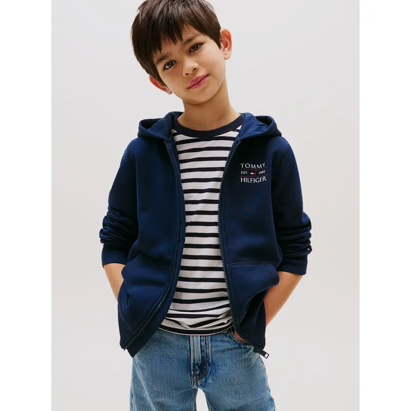 TOMMY HILFIGER - Polerón Con Gorro Y Cremallera Azul Tommy Hilfiger