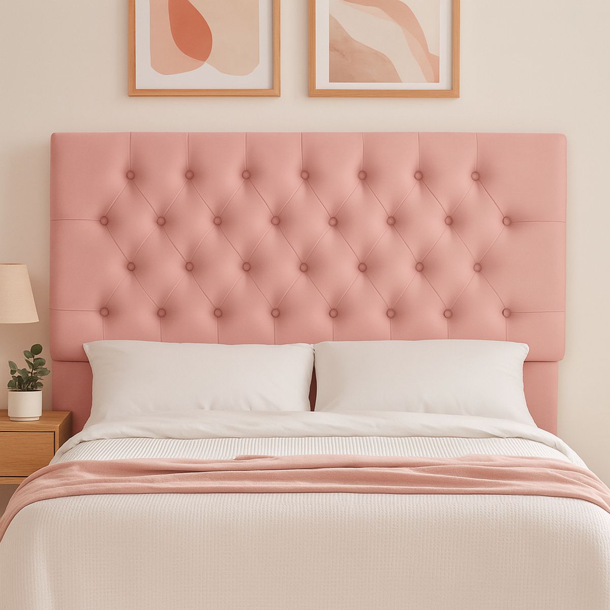 GENERICO - Respaldo De Cama 1.5 Plazas Rosado Capitone