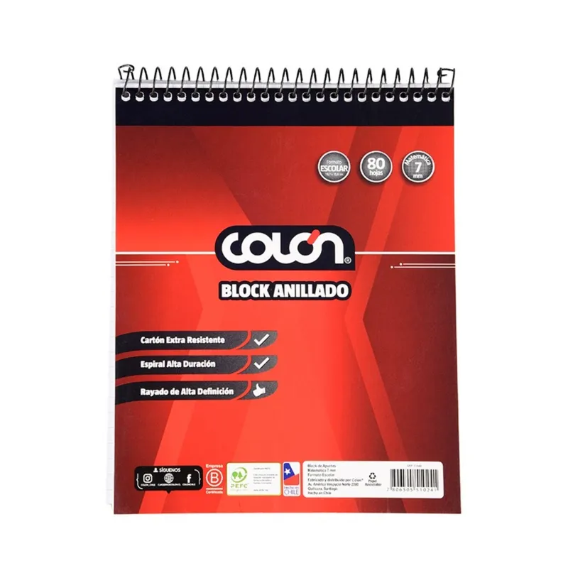 COLON - PACK X 4 BLOCK ESCOLAR CON ESPIRAL 7MM  COLÓN