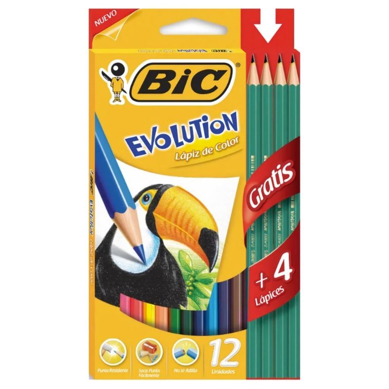 GENERICO - PACK X 4 LÁPICES COLORES 12 UNIDADES + 4 LÁPICES GRAFITO