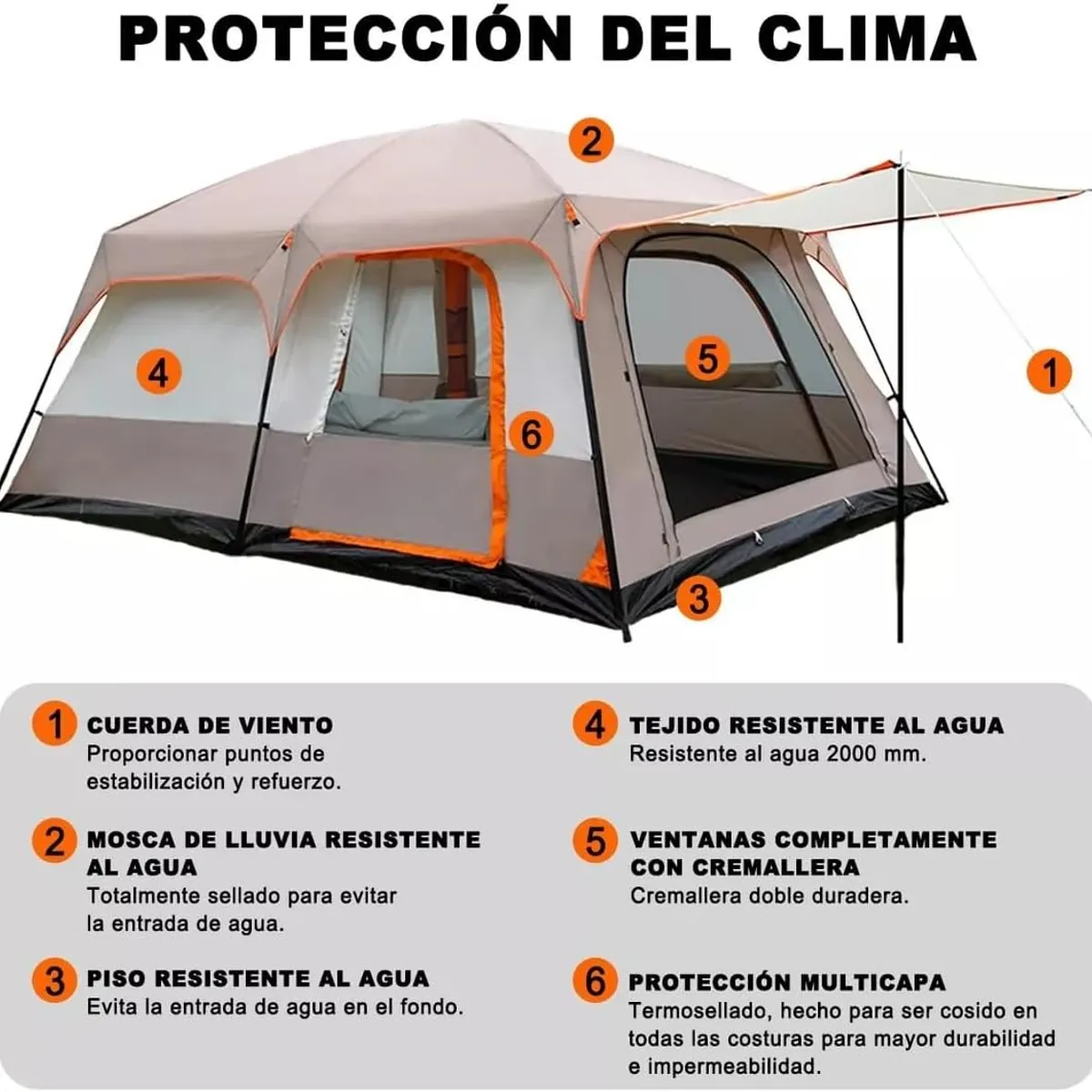KUANGYE - Carpa Camping Tienda Familiar 5 A 8 Personas Impermeable