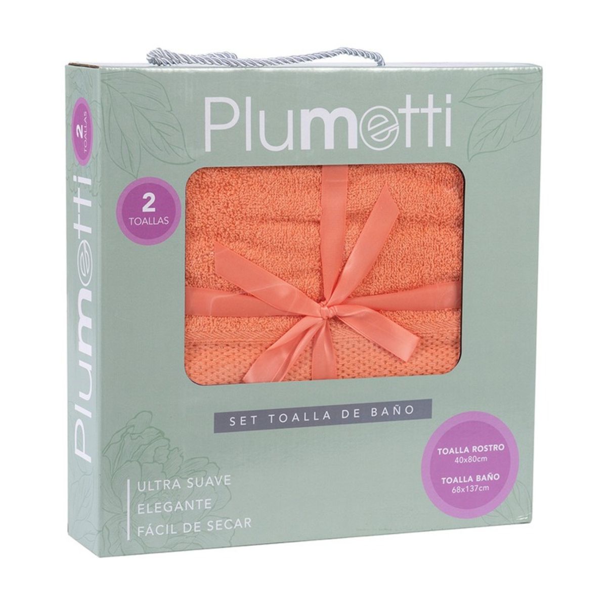 PLUMETTI - SET 2 TOALLAS COLORIX 380 GRS CAJA  CORAL  PLUMETTI