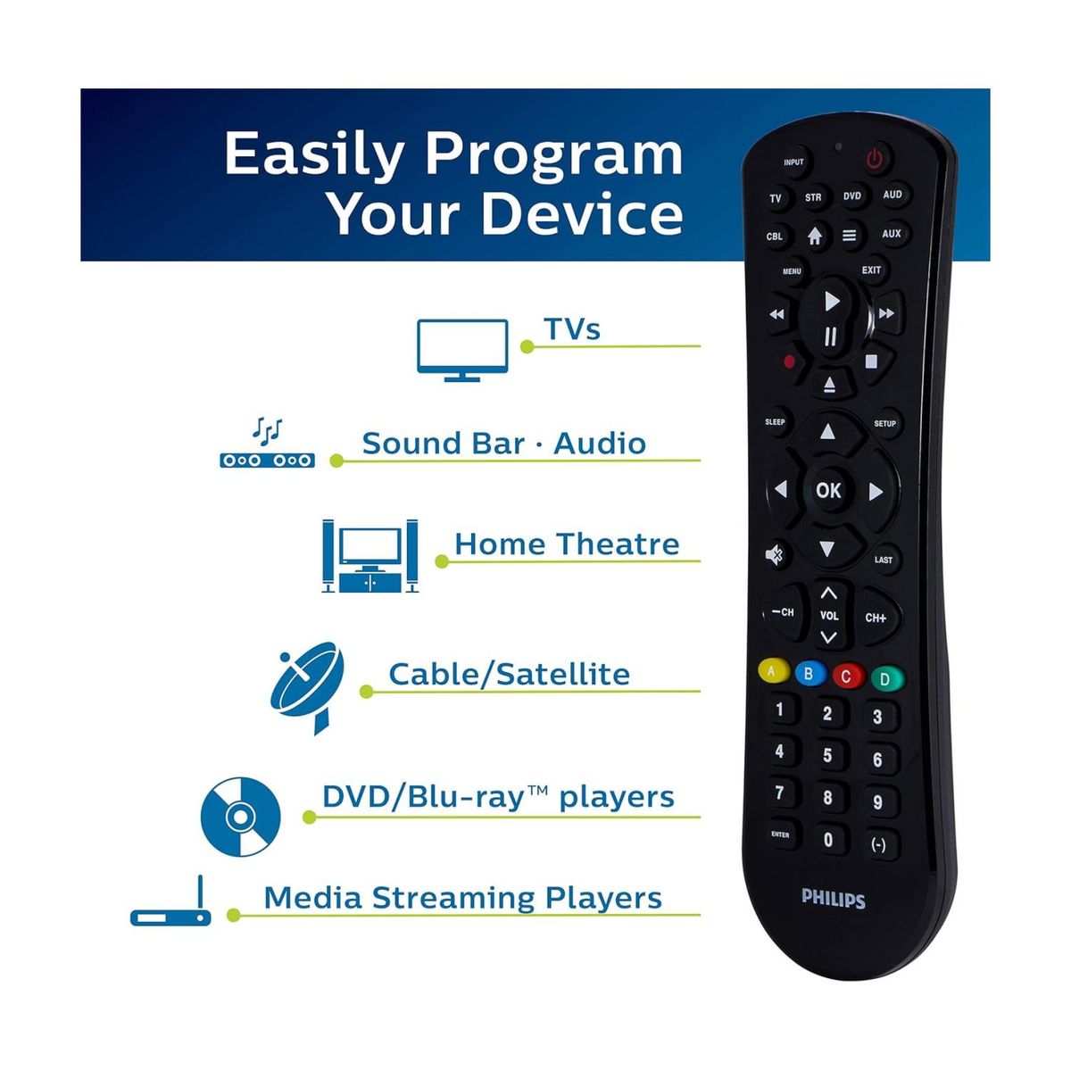 PHILIPS - Control alternativo Smart Tv Samsung Negro P1001 Philips