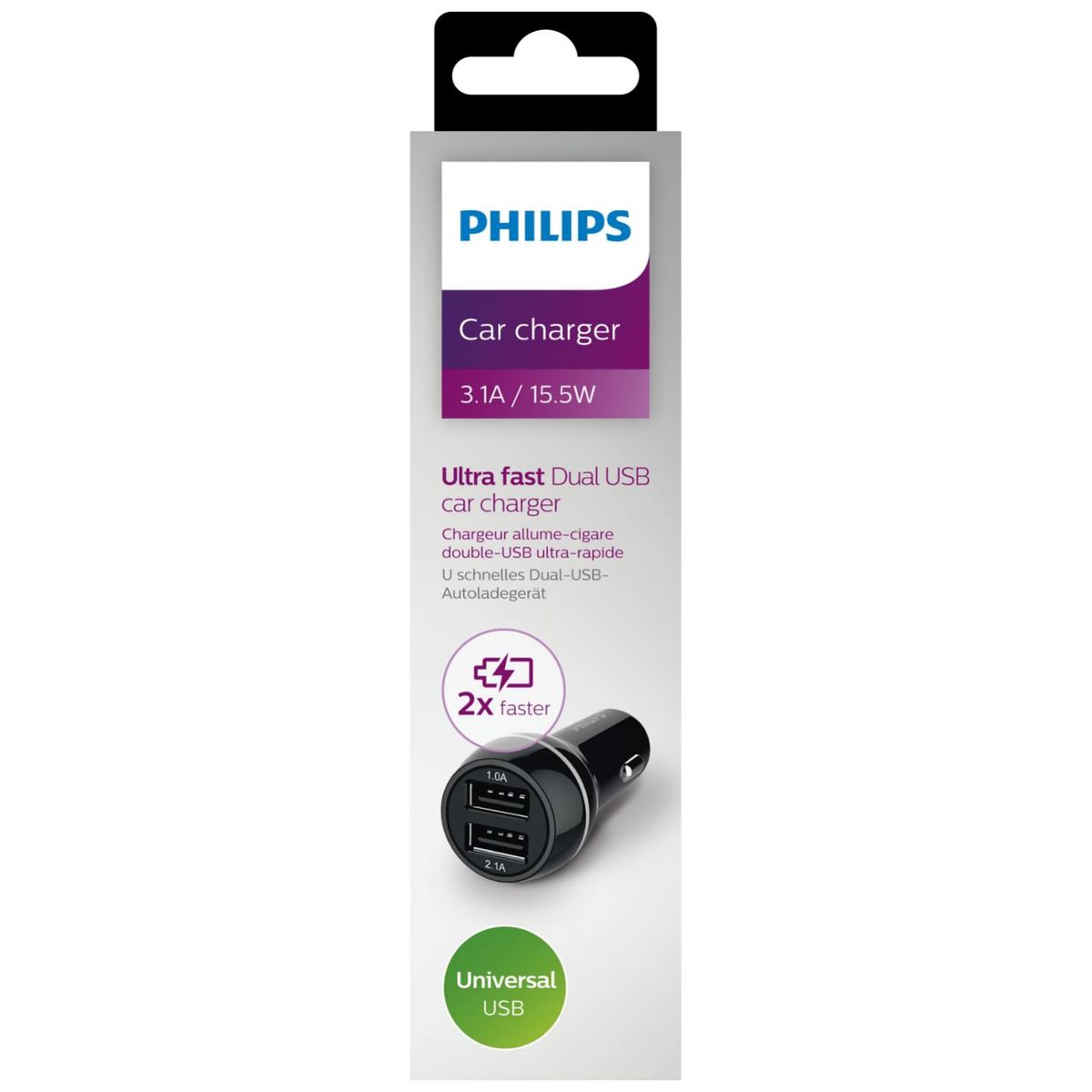 PHILIPS - Cargador Doble Para Auto Carga Rapida DLP235710 Philips