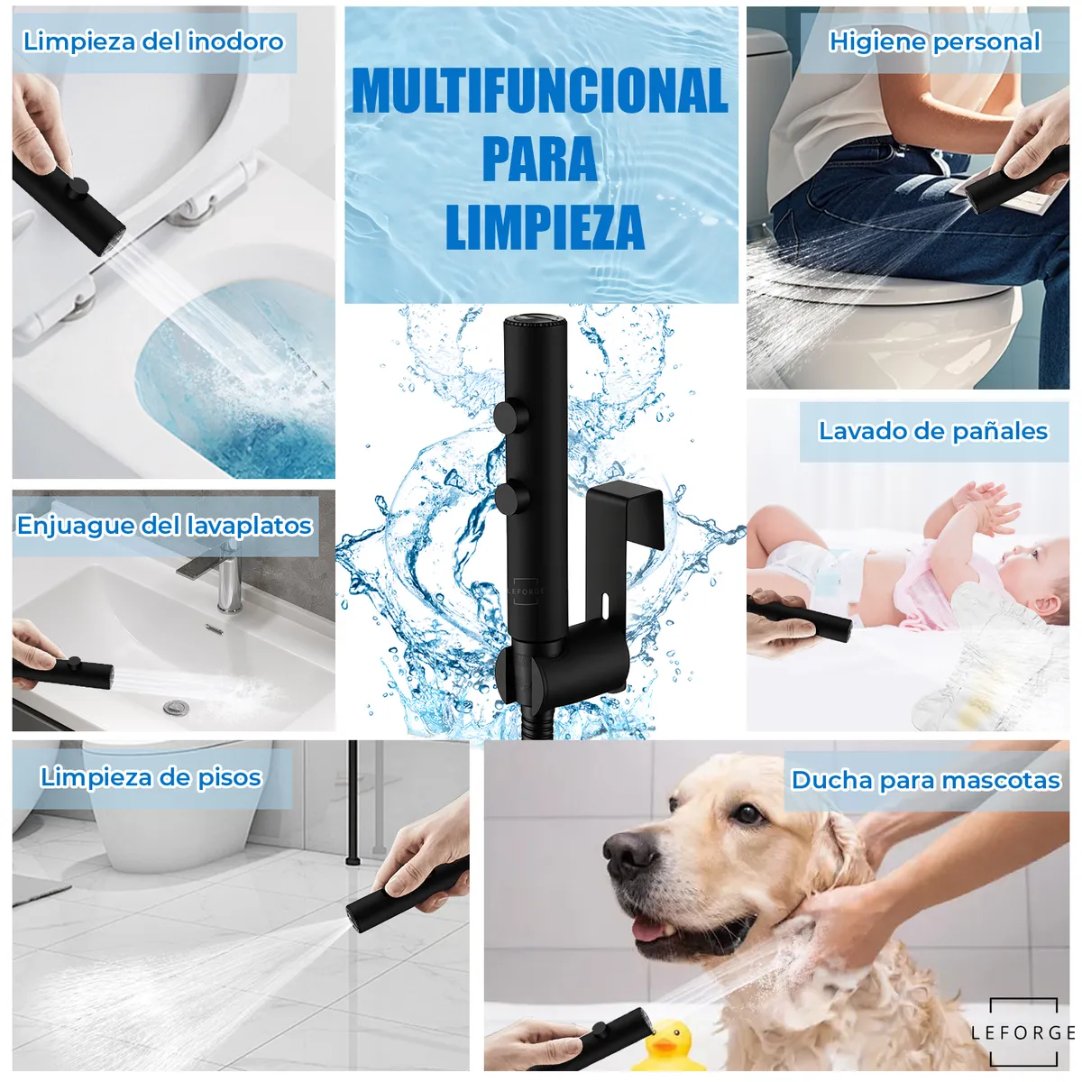 LEFORGE BAIN - Ducha Bidet Arabe Llave Wc Baño Inodoro 2 Modos Acero Inox