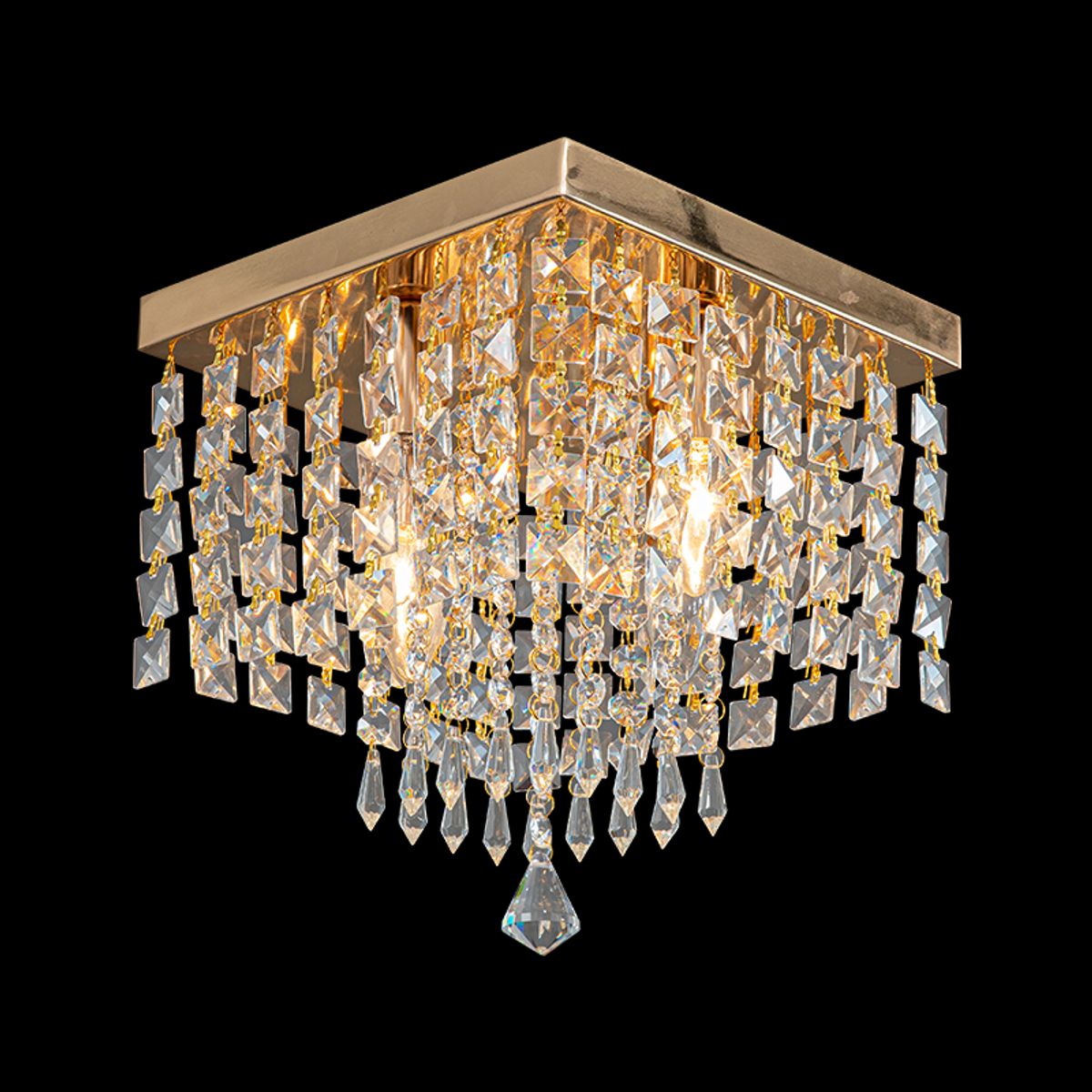 UMEXUS - Lámpara de Techo Cristal Split 5 Luces Dorada Cuadrada Dormitorio.