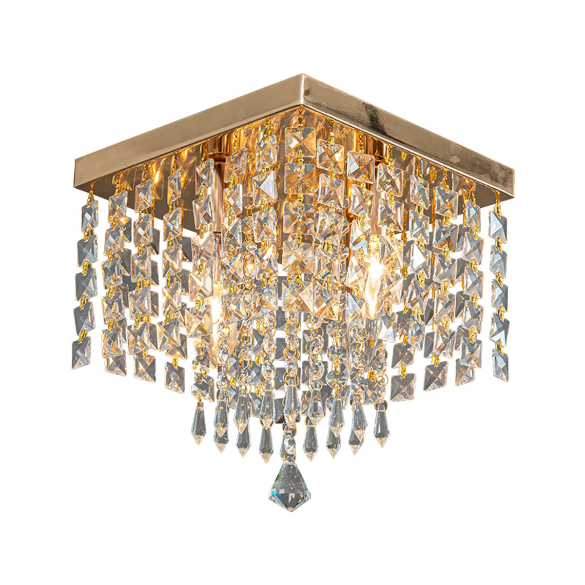 UMEXUS - Lámpara de Techo Cristal Split 5 Luces Dorada Cuadrada Dormitorio.