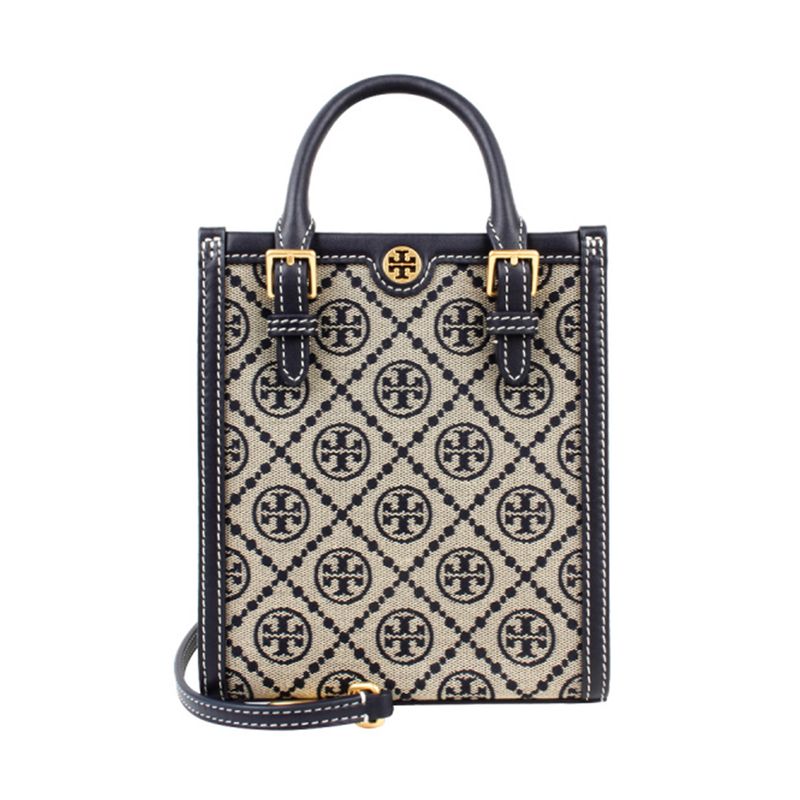 TORY BURCH - TORY BURCH T MONOGRAM Mini Jacquard Tela Cuero Bolso Tote 175172