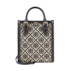 TORY BURCH - T MONOGRAM Mini Jacquard Tela Cuero Bolso Tote 175172