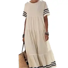 TIOZONEY - Vestido de rayas para mujer-Blanco