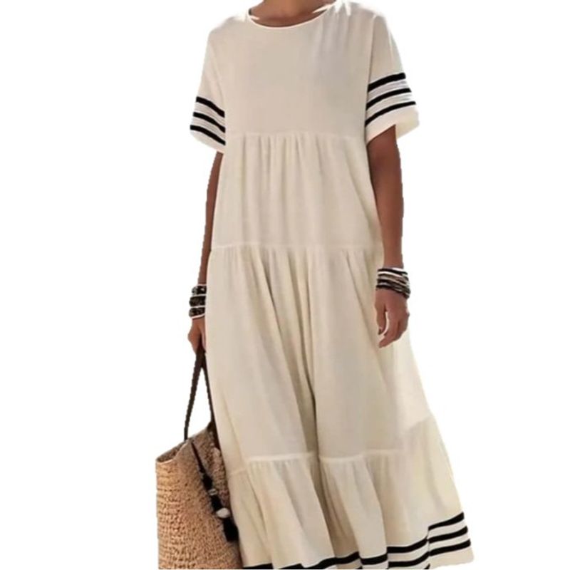TIOZONEY - Vestido de rayas para mujer-Blanco