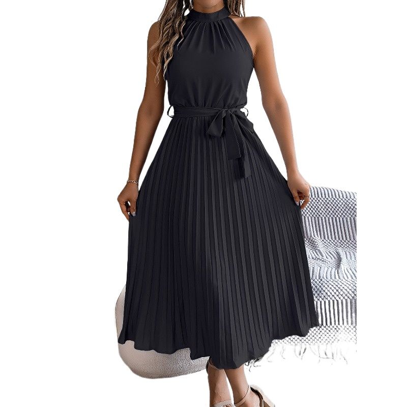 TIOZONEY - Vestido sin mangas con cuello halter-Negro