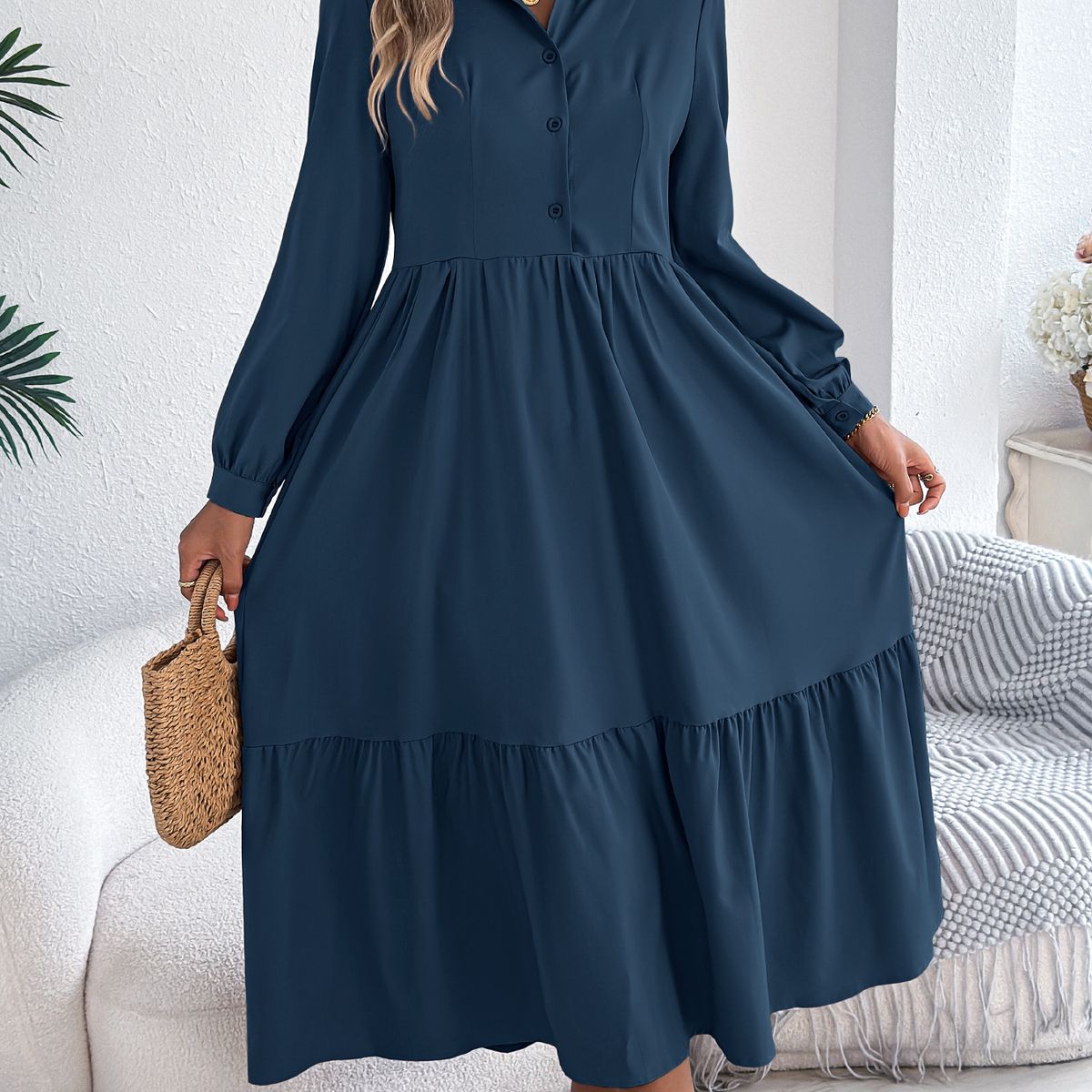 TIOZONEY - Vestido holgado informal-Azul