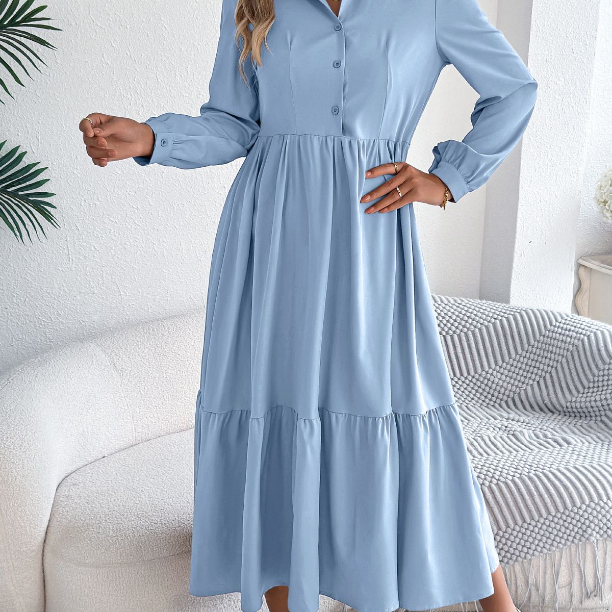 TIOZONEY - Vestido holgado informal-Azul Claro