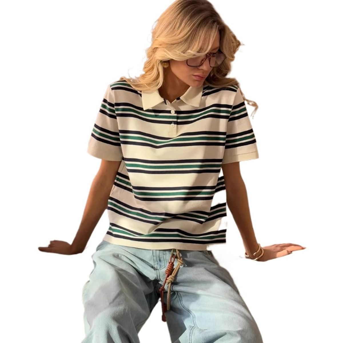 TIOZONEY - Blusa holgada a rayas para mujer-Multicolor