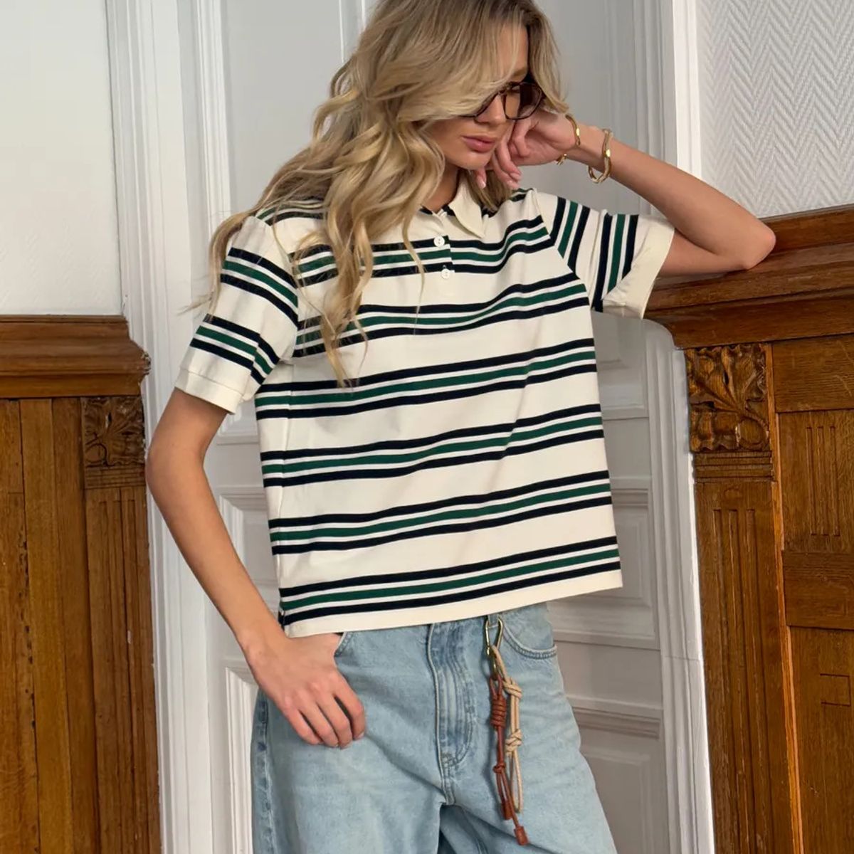 TIOZONEY - Blusa holgada a rayas para mujer-Multicolor