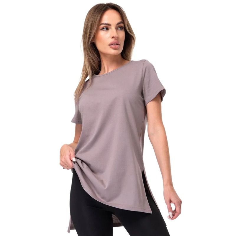 TIOZONEY - Camisa de manga corta con cuello redondo holgado-Morado