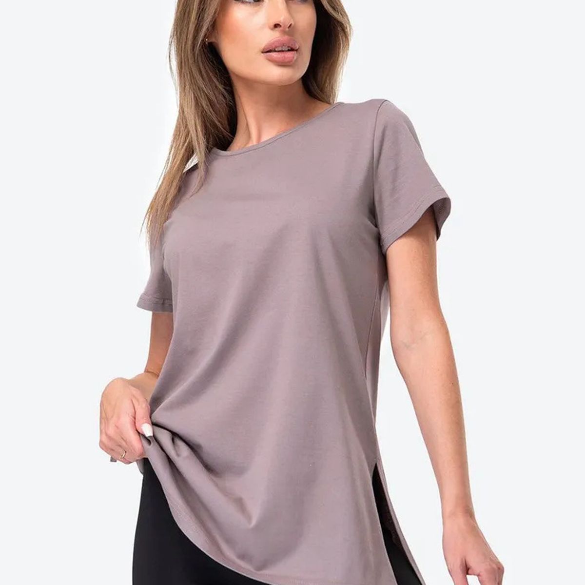 TIOZONEY - Camisa de manga corta con cuello redondo holgado-Morado