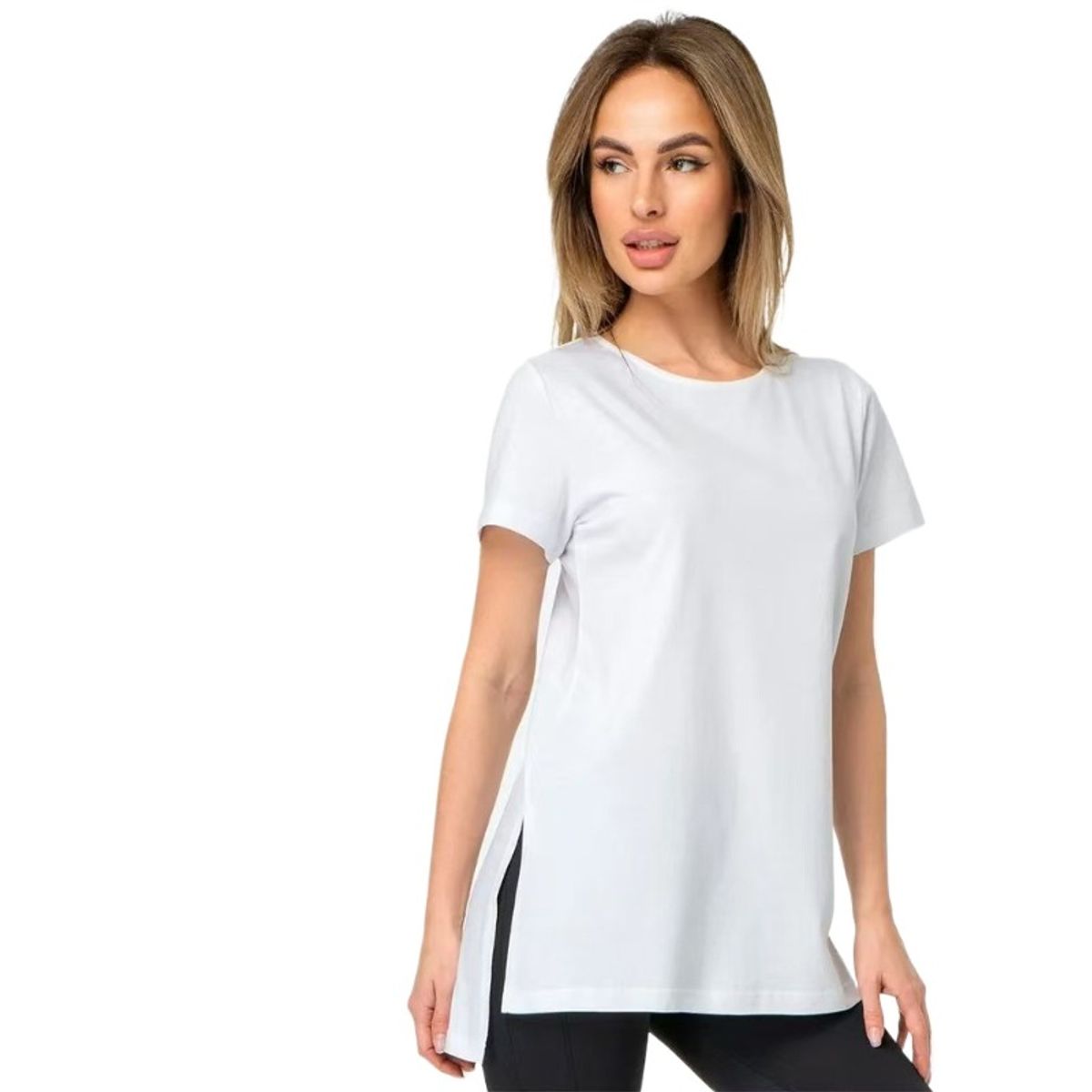 TIOZONEY - Camisa de manga corta con cuello redondo holgado-Blanco