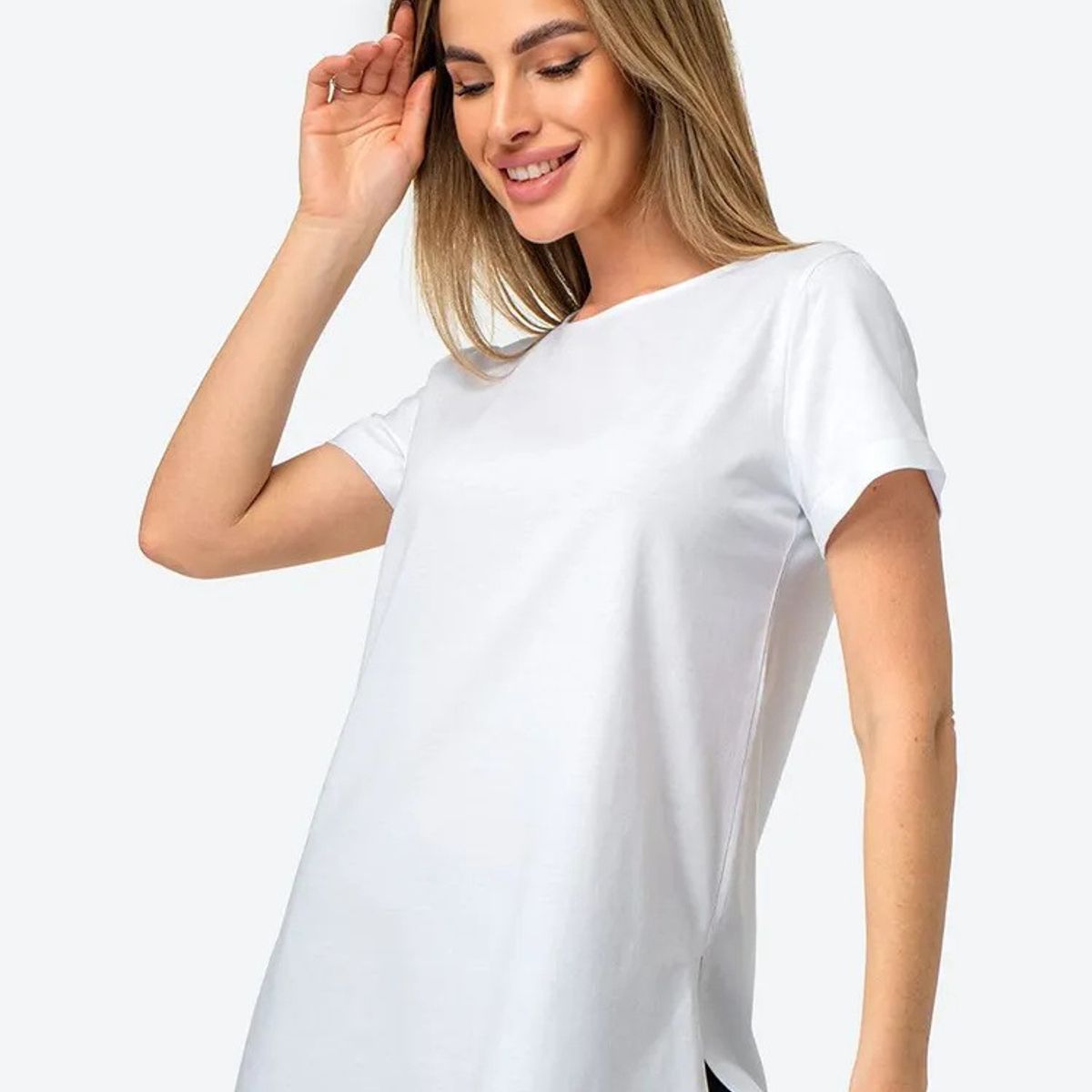 TIOZONEY - Camisa de manga corta con cuello redondo holgado-Blanco