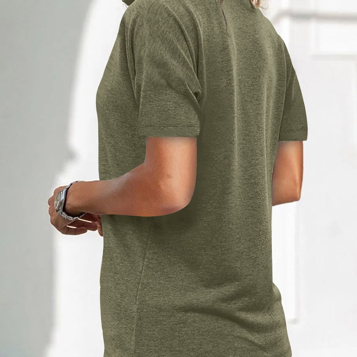 TIOZONEY - Blusa con cuello y cremallera-Verde